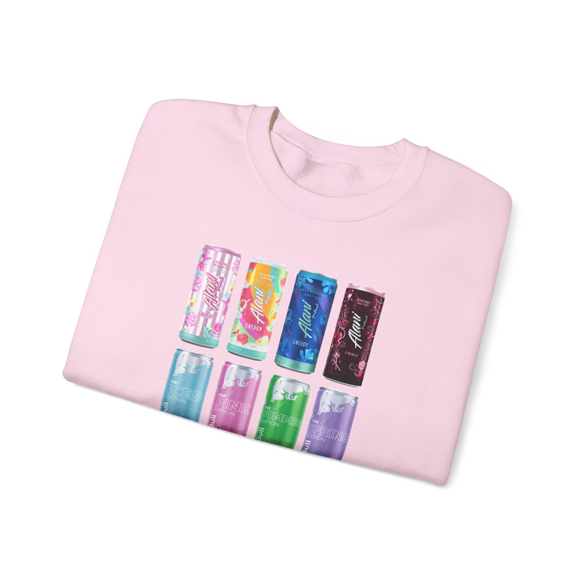 Energy Drink Can Grid Sweatshirt — Colorful Beverage Graphic Crewneck