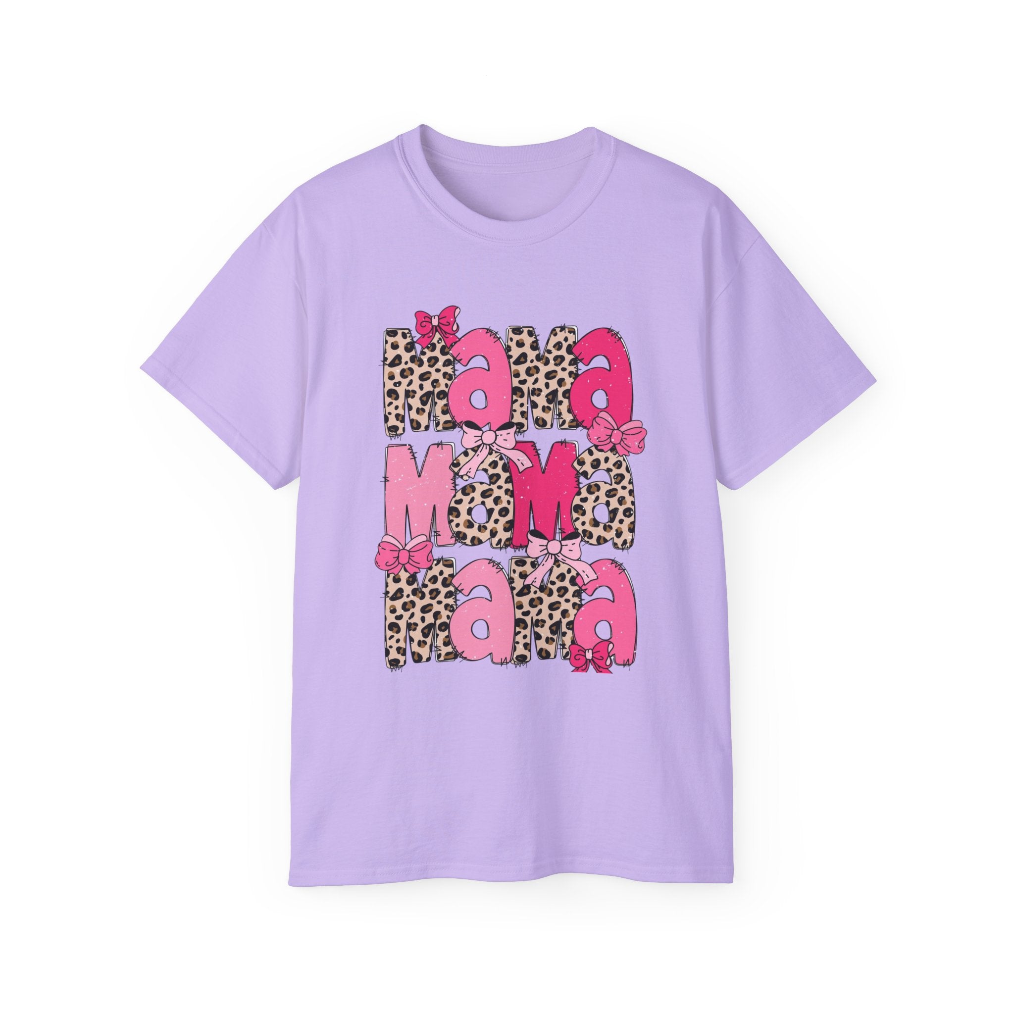 Mama Momma Leopard Pink Graphic Tee — Mother's Day Floral Bow T-Shirt