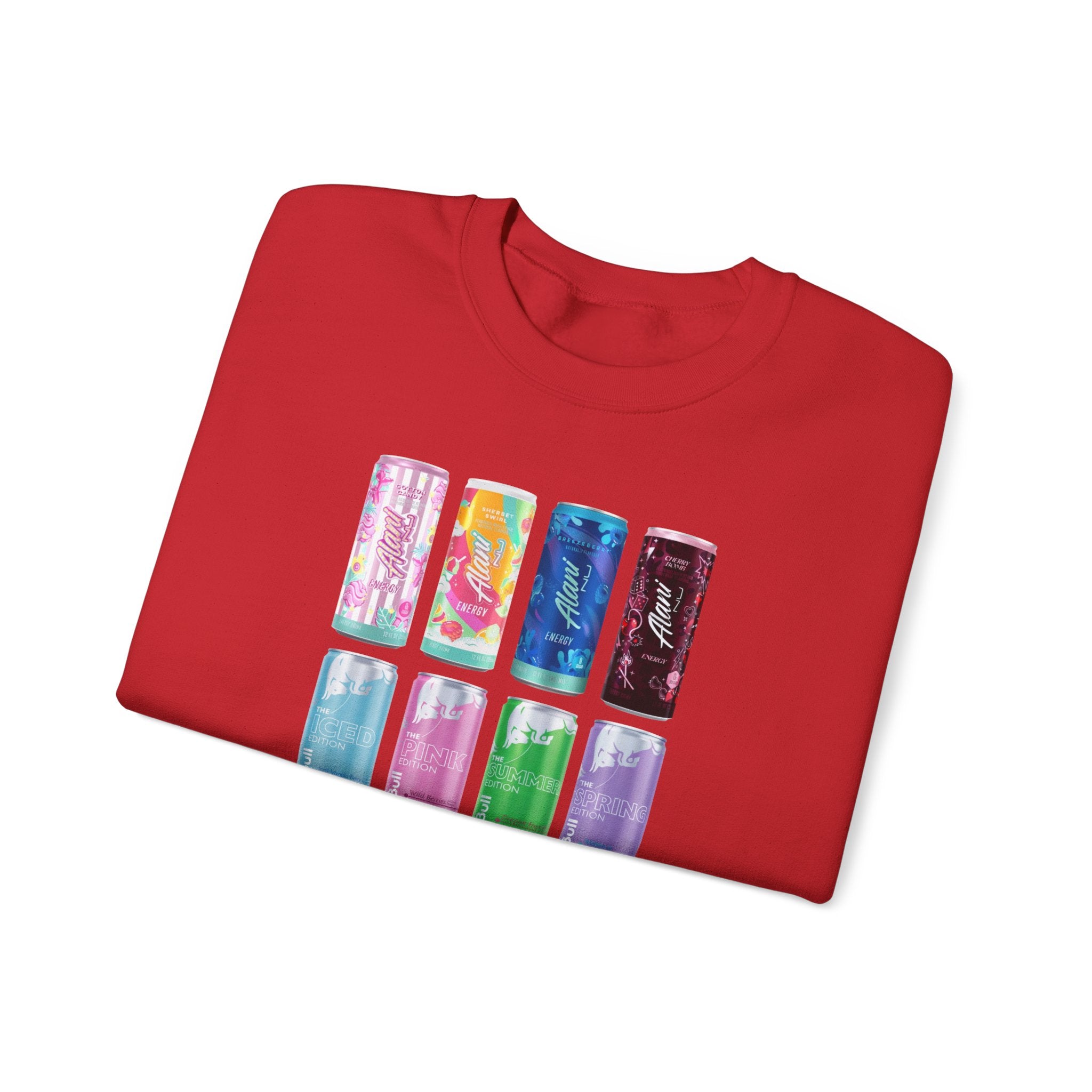 Energy Drink Can Grid Sweatshirt — Colorful Beverage Graphic Crewneck